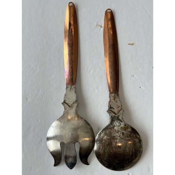 Vintage Copper Serving Pieces Guild Copper and Silver Spoon and Fork 12" - Picture 5 of 8